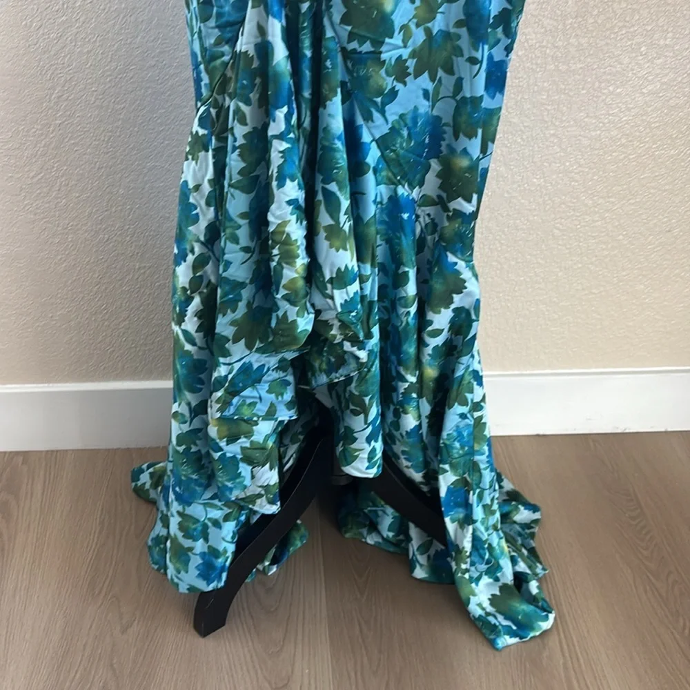 Amur $698 Edie Neck Tie Ruffle Blue Floral Maxi Dress - Picture 7 of 13